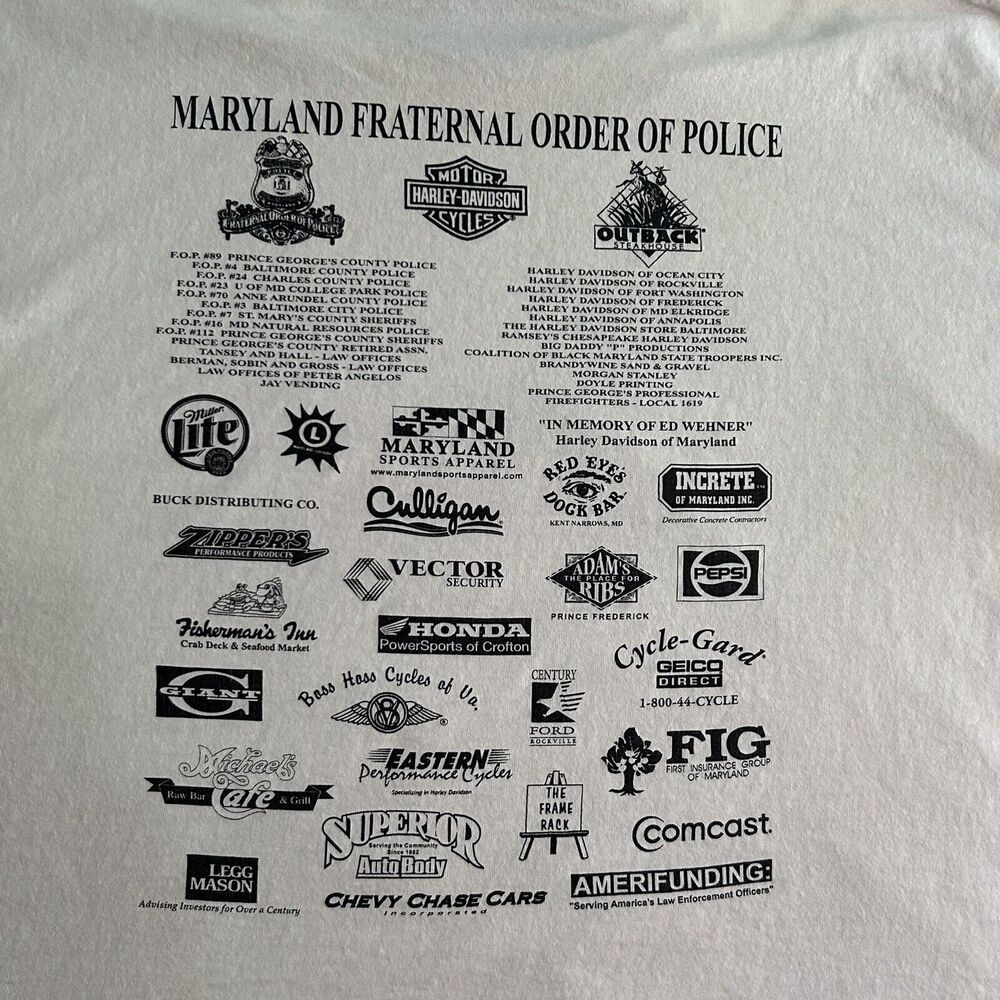 Vintage United We Ride Maryland FOP Men’s Size 2XL Tee Y2K Biker Distressed - Picture 15 of 16